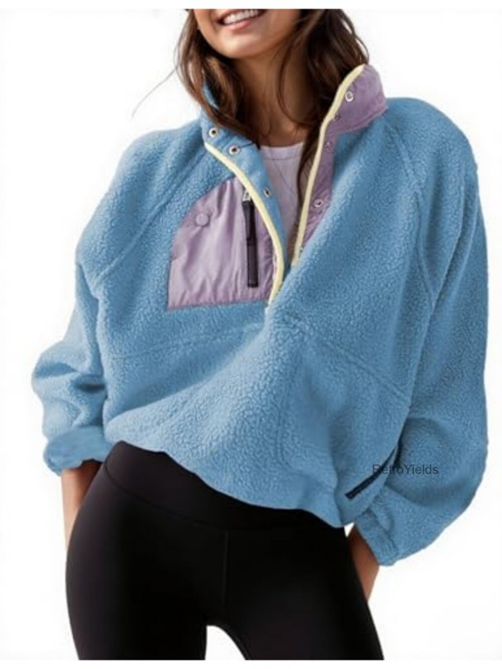 Women's Lightweight Fleece Pullover Cropped Jacket Fuzzy Sherpa Coat Pockets